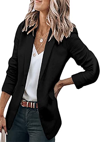 EFOFEI Damen Langarm Revers Jacke Zweireihig Formelle Anzug Jacke Slim Anzug Kleid Schwarz 3XL