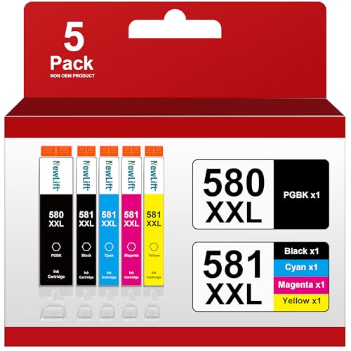 NewLift PGI-580 CLI-581XXL Druckerpatronen Kompatibel für Canon 580 581 Patronen Multipack für Canon Pixma TS705 TR8550 TS6150 TR7550 TS6250 TR8500 TS8251 TS6350 (PGBK/C/M/Y/BK，5er-Pack)