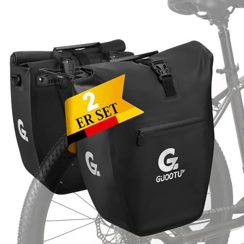 GUOOTU 2 Er Set Fahrradtasche Gepäckträger 48L,aus Tarpaulin Hinten Gepäckträgertasche mit Reflektoren, mit Tragegriff und Schultergurt