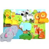 Mystooy Baby Puzzle ab 1 2 3 Jahre, Safari Tiere Holzpuzzle ab 1 2 3 Jahre, Montessori Spielzeug Steckpuzzle Holz ab 2 3 Jahre Lernspielzeug Geschenk für Mädchen Junge, Wooden Animal Puzzle