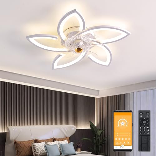 LED Deckenventilator mit Beleuchtung, 96W Dimmbare Deckenleuchte mit Ventilator Fernbedienung APP 3 Farbtemperatur 6-Speed Leise Deckenventilator für Schlafzimmer Wohnzimmer Esszimmer (Weiß, 70cm)