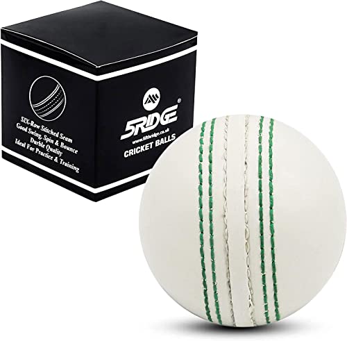 5RIDGE Cricketbälle für Training, Coaching, Übung und hervorragende Sprungfähigkeiten, weicher Moosgummi, Cricketball mit langlebigen, traditionellen Nähten, genäht für alle Altersgruppen (weiß)
