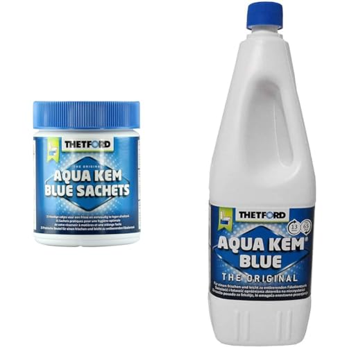 Thetford 301/203 Aqua Kem Blue Sachets, 1er pack (15 x 25 g) & 30111 Aqua Kem Blue 2 Liter