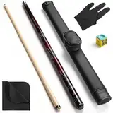 ASMPCUE Billard Queue, 58'' 20oz Pool Queue mit PU Leather Tasche, Kanadischer Ahorn Pool Cue 13mm Spitzen für Professionelle Billardspieler, 1/2 Queue Sticks Set für Billard Tisch Sport, Tiefrot