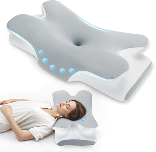 Untimaty Nackenkissen - Orthopädisches Kopfkissen aus Memory Foam, Ergonomisches Kopfkissen gegen Nackenschmerzen für Seitenschläfer, Rückenschläfer und Bauchschläfer mit Eisseiden Bezug(Grau)