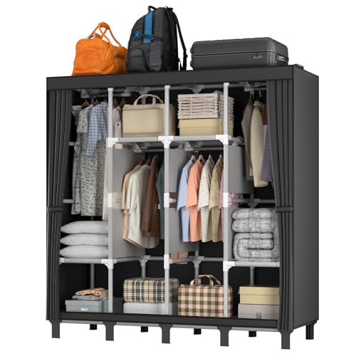 LOEFME Kleiderschrank 170 * 175 * 45cm, Stoffschrank für Schlafzimmer, Kleiderschrank Stoff, Stoffkleiderschrank ​mit 2 Hängenden Schienen