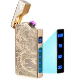 LcFun Feuerzeug Elektrisch Lichtbogen Feuerzeug USB Aufladbar Elektrisches Feuerzeuge mit Batterieanzeige Geschenk für Ihn Männer Papa (Goldener Drache)