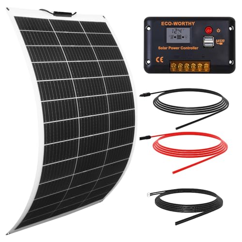 ECO-WORTHY 130W12V Flexibles Solarpanel Kit netzunabhängig Off Grid: 130W Solarpanel + 30A LCD Display PWM Laderegler + 5m Solarkabel für Wohnwagen, Wohnmobil, Boot, Kabine, Anhänger