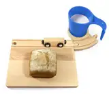 Eisenbahn Frühstücks Set, Eisenbahn Frühstücksset - Brettchen Holzbrettchen Frühstücksbrettchen mit Tasse Schneidebrett Vesperbrettchen für Kinder (blau)
