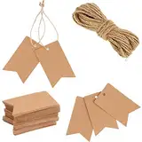 Catelves 100 Stück Geschenkanhänger, Geschenkanhänger Kraftpapier, 5X3cm Mit Jutefaden 20M kraftpapier Anhänger, Geschenkanhänger Hochzeit, Anhänger Kraftpapier, Geschenkanhänger herz