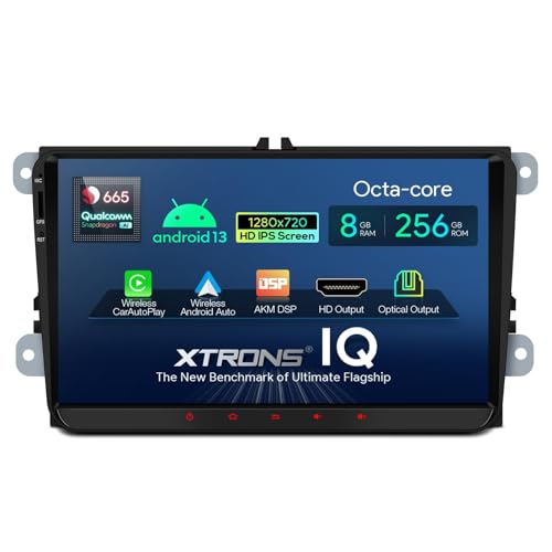 XTRONS 9 Zoll IPS 1280*720 Android 13 Autoradio Qualcomm 665 Octa Core 8+256GB Für VW Skoda SEAT Eingebaut 4G LTE Car Play Android Auto AKM DSP HD Ausgang WIFI GPS Bluetooth Optional OBD DVR DAB TPMS
