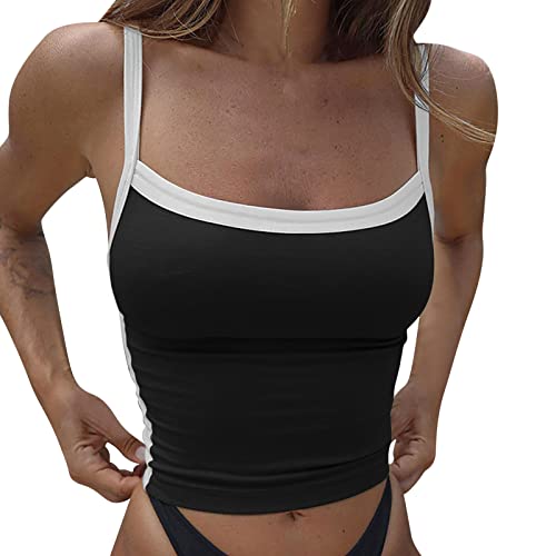 2025 - Damen Basic Sommer U-Ausschnitt ärmellose Shirts Workout Tanktops Altrosa (Black, M)