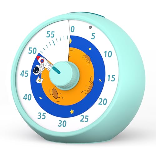 Visueller Timer für Kinder, 60-Minuten Countdown für Klassenzimmer Büro Küche, Schreibtisch Timer Kinder Zeitmanagement Tools mit leisem Betrieb, Tomato Time Tool Regenbogenmuster (Planet Blau)