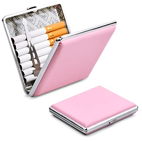 NATUCE Zigarettenetuis für damen, Metall Slim Zigarettenschachtel für 20 Zigaretten, Leder Rosa Zigarettenetuis, Leichter edeler Zigarettenkasten Zigarettenbox für Frauen Damen Geschenk Business