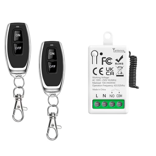 Tedeligo Universal AC 220V 230V 1 Kanal Drahtloser Fernbedienungsschalter RF Relais Empfängermodul Mit 2 Sendern, Passiver Trockenkontakt Controller, Für Garagentorsystemschalter, Leuchten