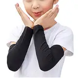 YONKOUNY Arm Sleeves UV-Schutz UPF 50+ Kinder Atmungsaktiv Armstulpen Sonnenschutz Sport Elastische Ärmlinge für Alter 5-12(Schwarz)