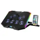 EMPIRE GAMING - Guardian S-C100 Laptop-Kühler RGB Gamer – 6 Ventilatoren - LCD-Controller - 5 Höheneinstellungen – Kompatibel für 12 bis 17 Zoll – Abnehmbarer Smartphone-Halter, Luft