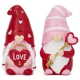 VALERY MADELYN 2pcs Valentinstag deko Wichtel Figuren Herz deko,Hochzeitsdeko Geschenk,Frühlingsdeko Tischdeko Haus,Rot/Rosa Romantisch Zwerge Set,8cm(M)