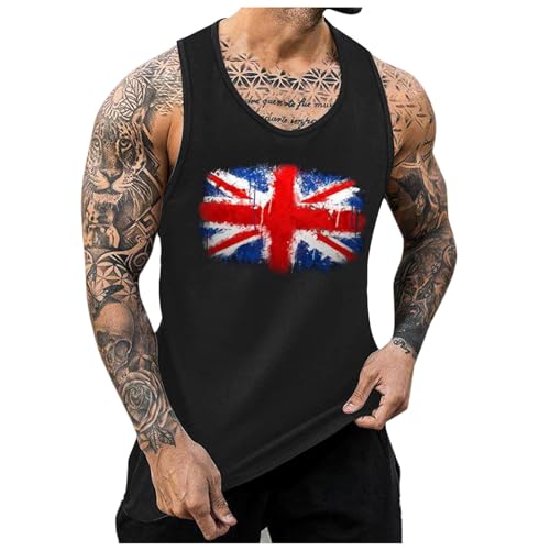 QWUVEDS Herren Sommer Independence Day Digitales 3D-gedrucktes Top Weste Ärmelloses Top Urlaub England Herren Sommer Set Ärmelloses T-Shirt für Herren T-Shirt Sport Herren (Navy, XL)