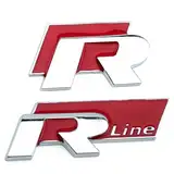 Auto-Heckmarkierung, 2 Stück R Line Auto-Grill-Abzeichen, R Line Emblem, 3D Chrom-Emblem R-Flag, R Line Auto Aufkleber, Für Volkswagen, Kofferraum geeignet, Karosserie, Rot und Silber