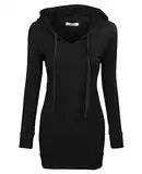 BEPEI Langärmeliger Damen-Tunika-Kapuzenpullover, Elegante String-Sweatshirts mit Taschen, Schwarz, XXL