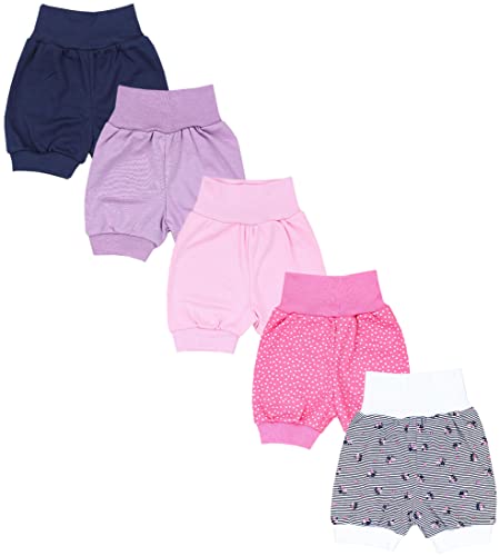 TupTam Baby Mädchen Pumphose Sommershorts 5er Set, Farbe: Dunkelblau Lila Rosa Streifen Blumen Punkte, Größe: 98/104