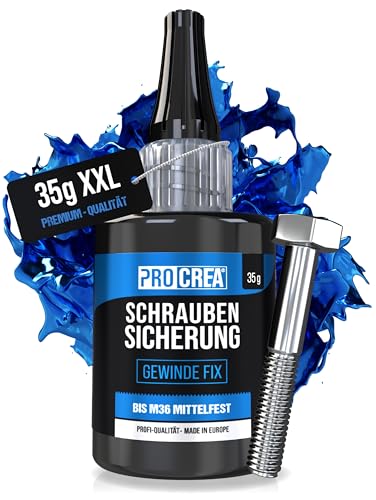 PROCREA® Premium Schraubensicherung (35 g) "Gewinde Fix" mittelfest [24 Monate Haltbarkeit & Anti-Austrocknungs-Spitze] Hitzebeständiger Schraubensicherungslack & Schraubenkleber in bester Qualität