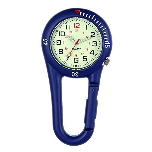 JewelryWe Taschenuhr mit Karabiner Befestigung Leuchtendes Gesicht Analog Quarz Uhr für Ärzte Krankenschwestern Sanitäter Köche Schwarz/Silber/Blau