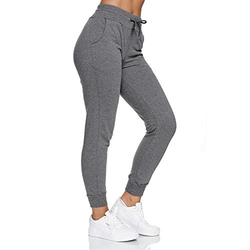 Smith & Solo Jogginghose Damen – Sporthose Frauen Baumwolle| Sweatpants Slim Fit Freizeithose Lang | Trainingshose Fitness High Waist – Jogger Laufhosen Modern Anthrazit/M