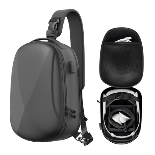 Zybervr Harter Tragekoffer für Vision Pro/Quest 3S/3 Zubehör, schwarzer Rucksack Reisekoffer mit Ladepor und Hand Touch Tasche