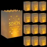 BETESSIN 12pcs Lichttüten Kerzentüten Papier Schön, DASS du da bist Papiertüten für Kerzen Weiß Candle Bags Weihnachten Taufe Kommunion Tischdeko Kerzen Deko für Kerzen Teelichter 8,5x11x16,5cm