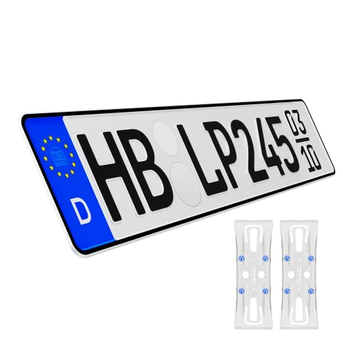 L & P Car Design KFZ-Kennzeichen Auto Nummernschild inkl. rahmenlose Kennzeichenhalter transparent DIN Autokennzeichen 520mm x 110mm Fahrradträger Anhänger LKW Autoschild (02 Saison)