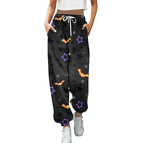 Generisch Halloween Europäischen Amerikanischen Casual Mode 3D Druck Frauen Bein Hosen Kordelzug Hohe Taille Casual Hosen Halloween Cord Hose Damen (Dark Gray, S)