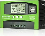 MPPT 60A Solar Laderegler 12V 24V Solarregler, MPPT Solarladeregler 60A mit Temperatursensor 2 USB Ports LCD Display, Passend für Sonnenkollektor 12V 24V Blei Säure und Lithium Batterien