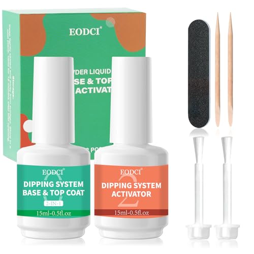 EODCI 2 Pcs 15ml Dipping Powder Liquid Set, 2 In 1 Dip-Pulver System Essentials Kit Basis Top Coat mit Aktivator für das Eintauchen Pulver Nagel Kit