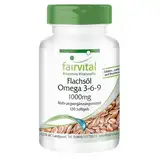 Fairvital | Omega-3-6-9 Kapseln - HOCHDOSIERT mit 2000mg LeinsamenÖl (Flaxseed Oil) pro Tagesdosis - natürliches Linolsäure & Alpha-Linolensäure - kaltgepresst - 120 Softgels