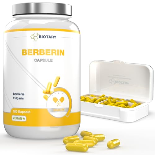 Berberin 1000 mg Tagesportion, 3 Monate Vorrat, 180 Kapseln, Inclusive Pillenbox, Hochdosierte Premium Qualität, Vegan und natürlich aus 97% Berberis Vulgaris, Ohne Magnesiumstearat