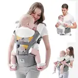 Bellababy Babytrage, All-In-One Babytrage für Neugeborene ab Geburt, Babys & Kleinkinder (0-36Monate), verstellbarer Sitz, Baby-Tragetasche 3 Trage Positionen(Grau)