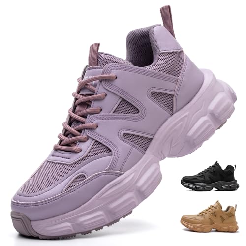 COOU Arbeitsschuhe Damen Leicht Sicherheitsschuhe rutschfest Sportlich Stahlkappenschuhe Atmungsaktiv Schutzschuhe C01 Lila/40