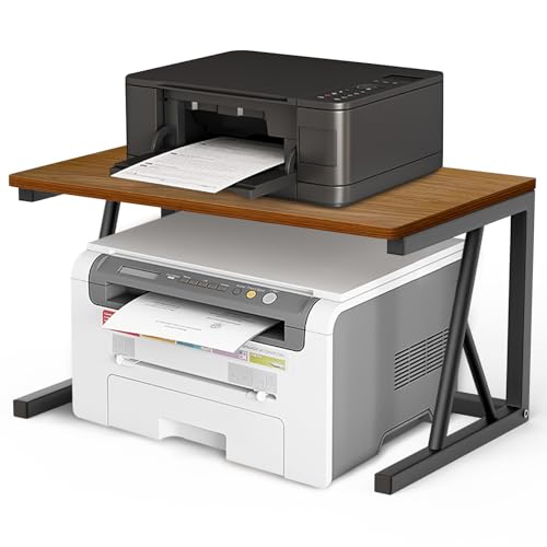 samsto Druckerständer Schreibtisch - Druckertisch Schwarz Metall - Druckerregal Holz Platzsparend im Büro Zuhause - 48 x 30 x 27cm