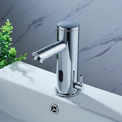 Automatischer Infrarot Sensor Wasserhahn,Induktion Waschtischmischer Mischbatterie Einhebelmischer, Bad berührungslose Waschtischarmatur Messing verchromt Keramische Ventile für Küche, Bad, Toilette