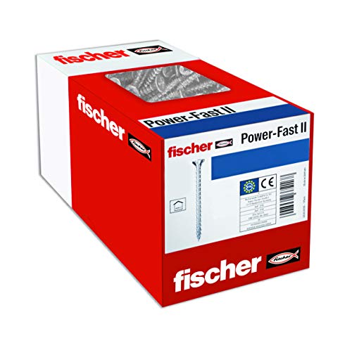 fischer PowerFast II CZF 3,5 x 25, Spanplattenschraube (100 Stk.) mit Vollgewinde, Senkkopfschraube mit Kreuzschlitz, Schraube für Holzverarbeitung, reduziert Einschraubwiderstand & Einschraubzeit