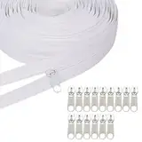 Endlosreißverschluss mit Zipper, 5m Endlos Reissverschluss mit 15 Metall Schieber, Weiß Nylon Reißverschluss Meterware für Bettwäsche Tasche Kleidung Taschen
