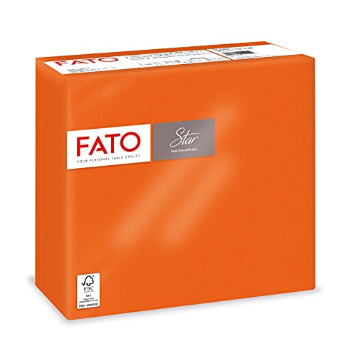 Fato - Einwegpapierservietten, Weichheit und Sanftheit, Packung mit 40 Servietten, Größe 38x38 gefaltet in 4, 2-lagig, Farbe Orange, 100% reines Zellulosepapier, FSC-zertifiziert