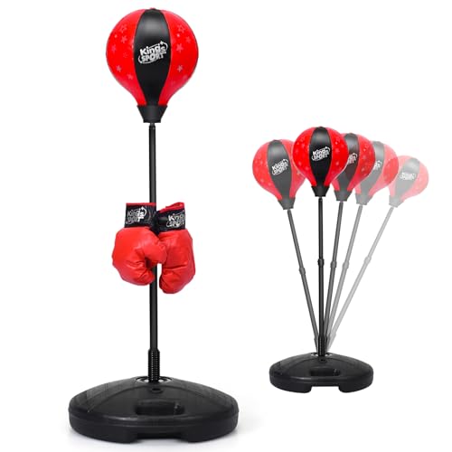 KOMFOTTEU Punchingball Standbox höheverstellbar 81-123,5 cm, Standboxball mit Boxhandschuhen & Pumpe, Boxen Set, Stehendes Boxsack für Kinder & Erwachsene