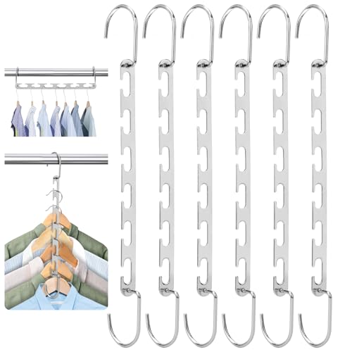 6 Stück Platz Max Kleiderbügel, 26CM Platzsparende Kleiderbügel Metall, Kleiderbügel Platzsparend Silber, Magic Magische Bügel