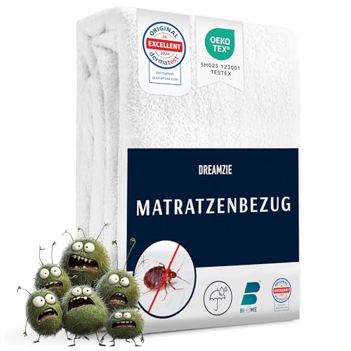 Dreamzie Matratzenbezug 90 x 200 (20cm) gegen Milben und Bettwanzen - Milbenbezug Matratzen Komplett mit Reißverschluss - Matratzenschoner 90 x 200 für Allergiker - Wasserdicht, Bi-Ome und Öko-Tex