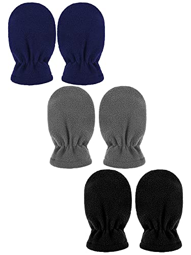 3 Paar Baby und Kleinkind Winter Fäustlinge Kinder Vlies Warme Fäustlinge Handschuhe für Baby Jungen Mädchen (Schwarz, Marineblau, Grau, 0–6 Monate)