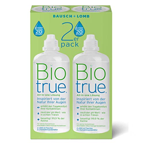 Bausch + Lomb Biotrue All-in-One Lösung - Kontaktlinsenreiniger und Aufbewahrungslösung für weiche Kontaktlinsen 2er Pack, 2 x 300 ml