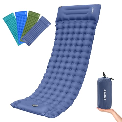 ERWEY Camping Isomatte selbstaufblasend 200x70 cm Aufblasbare Luftmatratze mit Fußpumpe&Kissen Wasserdicht Isomatte Camping Luftmatratze Aufblasbare Matratze Outdoor für Wandern Strand Zelt,Navy Blau